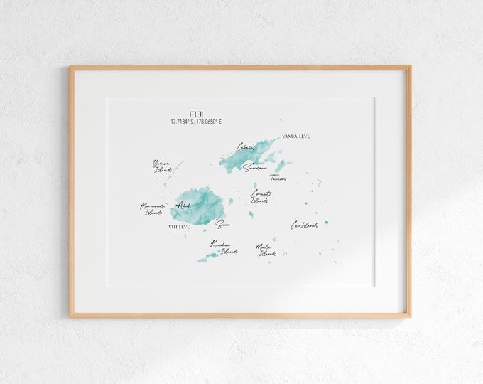 Fiji Labelled Watercolour Landscape Map