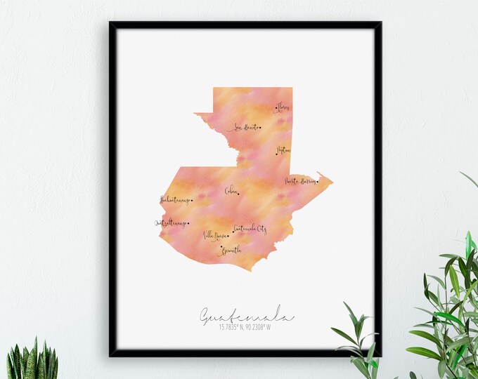 Guatemala Portrait Labelled Watercolour Map