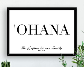 Hawaii Custom Ohana (Family) Name Print  // 'Ohana Quote Custom Wall Art - Custom Family Art - Personalized Gift - Hawaiian Printable