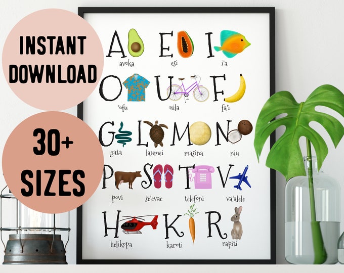 Samoa Illustrated Language Alphabet Digital Print
