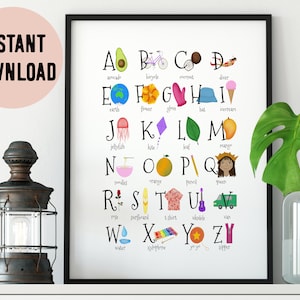 English Illustrated Alphabet Digital Print