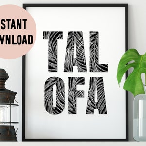 Talofa (Hello) Tropical Palms Black Digital Print - Samoan, Tokelau, Tuvalu