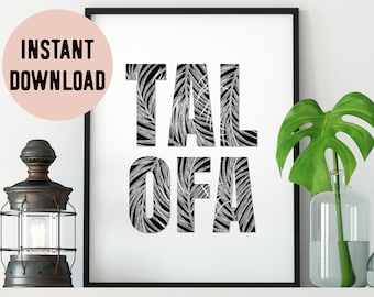 Talofa (Hello) Tropical Palms Black Digital Print - Samoan, Tokelau, Tuvalu