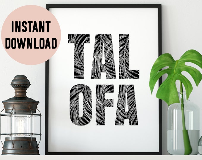 Talofa (Hello) Tropical Palms Black Digital Print - Samoan, Tokelau, Tuvalu