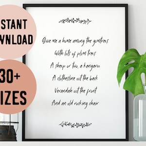 Digital Australia Give Me A Home Among The Gumtrees Song Print / Australiana Print / Aussie Decor / Straya Wall Print / Aussie Nursery Art