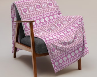Fijian Sereima Masi (Tapa) Baby Pink Throw Blanket
