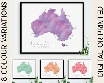 Australia  Map  / Labelled Watercolour / Digital or Printed Wall Art / Large Map Poster / Gift Idea / Giclee Print / Home Decor