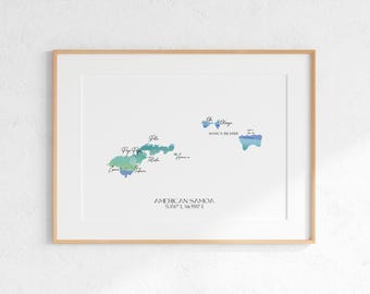 American Samoa Labelled Watercolour Landscape Map