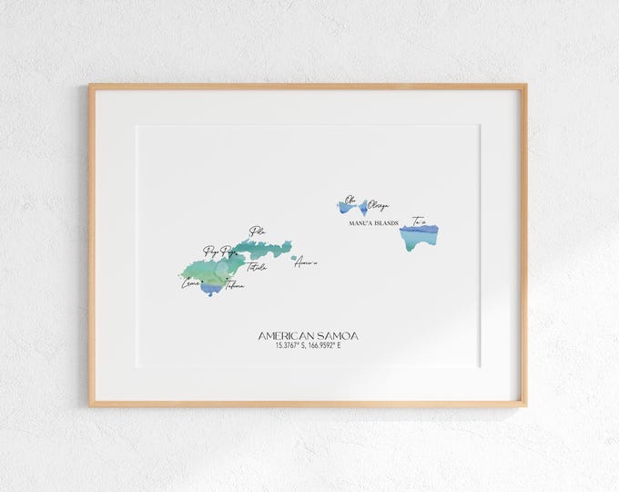 American Samoa Labelled Watercolour Landscape Map
