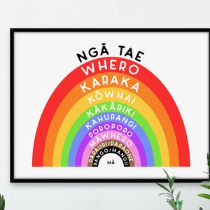 Maori Sprache Regenbogenfarben Digitaldruck - te reo māori - Regenbogen Farben - lernen Sie Maori - Nga Tae
