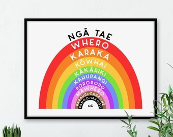 Maori Language Rainbow Colours Digital Print - te reo māori - nursery print - learn maori - nga tae - rainbow art print - learning colours