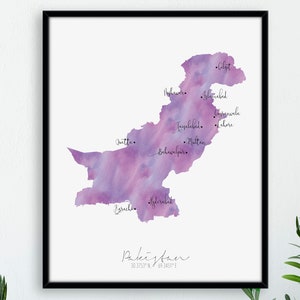 Pakistan kaart portret / gelabeld aquarel / digitale of gedrukte muurkunst / grote kaart poster / cadeau-idee / giclee print / woondecoratie