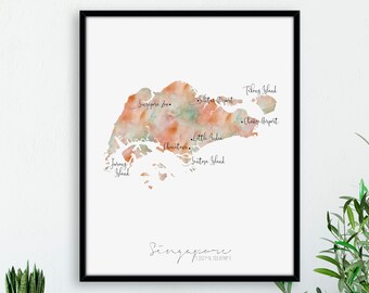 Singapore Map Portrait / Labelled Watercolour / Digital or Printed Wall Art / Large Map Poster / Gift Idea / Giclee Print / Home Decor