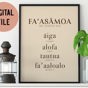 Fa&#39;asamoa The Samoan Way (Family, Love, Service, Respect) Natural Digital Print - samoan culture - polynesian art - american samoa poster