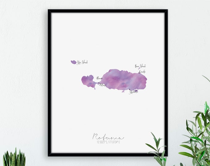 Rotuma Map Portrait / Labelled Watercolour / Digital or Printed Wall Art / Large Map Poster / Gift Idea / Giclee Print / Home Decor