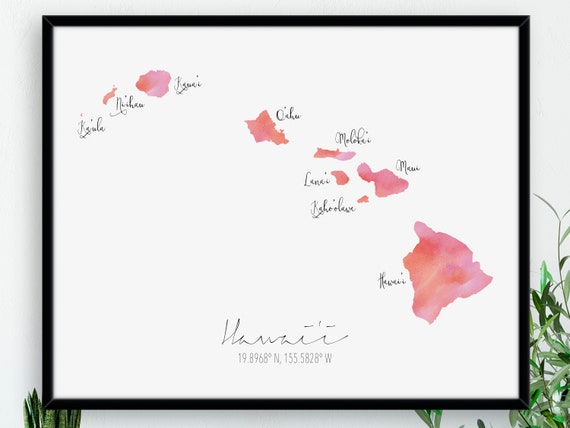 VO18 Hawaii map poster gifr for teacher Hawaii vintage style map print map print gift Hawaii wall art decor