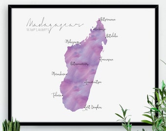 Madagascar Map / Labelled Watercolour / Digital or Printed Wall Art / Large Map Poster / Gift Idea / Giclee Print / Africa Home Decor