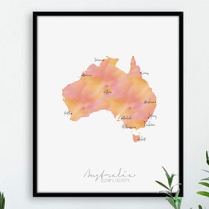 Australia Map Portrait / Labelled Watercolour / Digital or Printed Wall Art / Large Map Poster / Gift Idea / Giclee Print / Home Decor