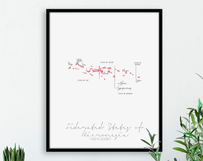 Federated States of Micronesia Labelled Watercolour Portrait Map