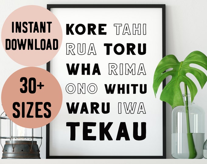 Digital Te Reo Maori Number Words (0-10) New Zealand Print
