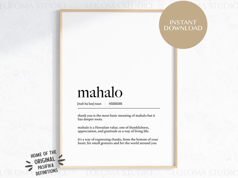 Hawaii Mahalo (Thank you/Gratitude) Definition Digital Print / hawaiian language / hawaii airbnb print / gratitude poster / polynesian art