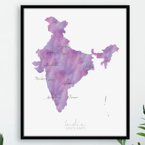 India Map Portrait / Labelled Watercolour / Digital or Printed Wall Art / Large Map Poster / Gift Idea / Giclee Print / Home Decor