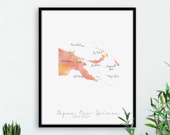 Papua New Guinea Map Portrait / Labelled Watercolour / Digital or Printed Wall Art / Large Map Poster / Gift Idea / Giclee Print /Home Decor