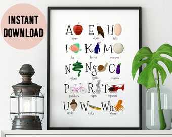 New Zealand Te Reo Maori Illustrated Arapū (Alphabet) Digital Print