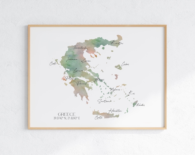 Greece Labelled Watercolour Landscape Map 2