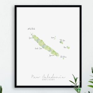 Neukaledonien Karte Porträt / beschriftetes Aquarell / digitale oder gedruckte Wandkunst / große Karte Poster / Geschenkidee / Giclée Print / Wohndeko