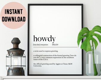 English Howdy Definition Digital Print