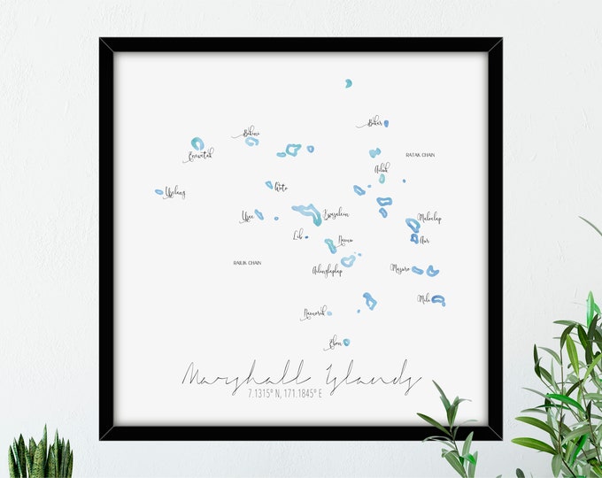 Marshall Islands Watercolour Labelled Square Map
