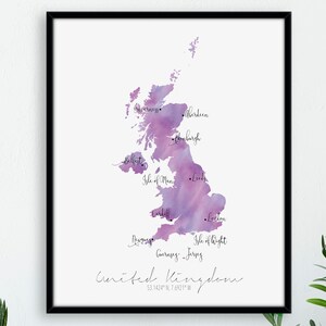 Verenigd Koninkrijk Groot-Brittannië kaart portret / gelabeld aquarel / digitale of gedrukte muurkunst / grote kaart poster / cadeau-idee / giclee print