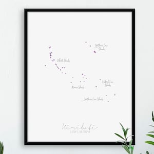 Portrait de carte des Kiribati / Aquarelle étiquetée / Art mural numérique ou imprimé / Grande affiche de carte / Idée cadeau / Impression jet d'encre / Décoration d'intérieur