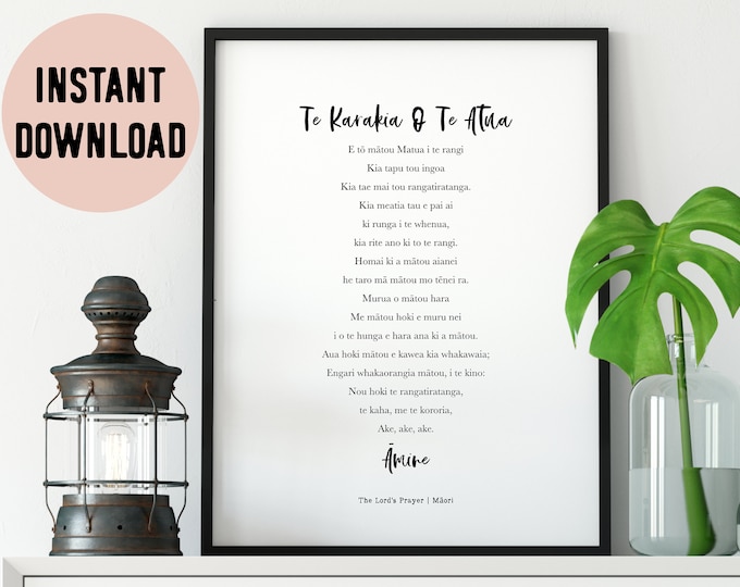 Digital Maori Te Karakia O Te Atua (The Lord's Prayer) New Zealand Print / Instant Download