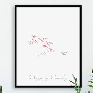 Solomon-Inseln Landkarte Portrait / beschriftetes Aquarell / digitale oder gedruckte Wandkunst / großes Wandposter / Geschenkidee / Giclée-Druck / Wohndeko