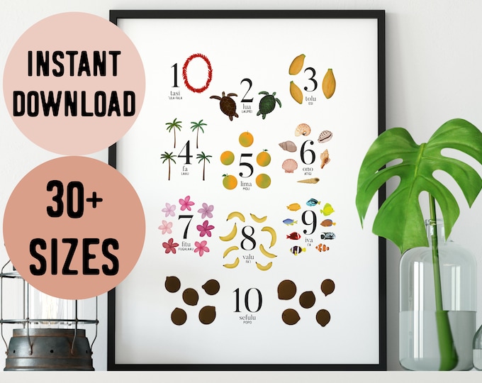 Samoa Illustrated Language Numbers (1-10) Digital Print