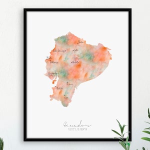 Ecuador Map Portrait / Labelled Watercolour / Digital or Printed Wall Art / Large Map Poster / Gift Idea / Giclee Print / Home Decor