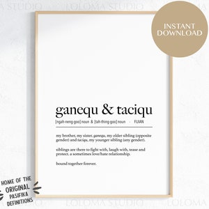 Fiji Ganequ & Taciqu (Brother and Sister) Definition Digital Print, Fijian Print, iTaukei Language, Pasifika Art, Kaiviti Poster, Siblings