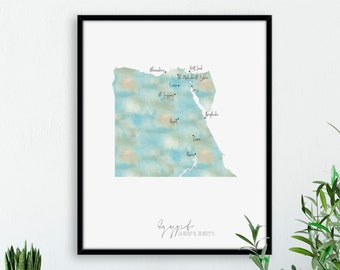 Egypt Map Portrait / Africa Labelled Watercolour / Digital or Printed Wall Art / Large Map Poster / Gift Idea / Giclee Print / Home Decor