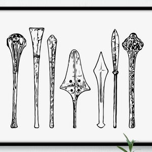 Tongan War Clubs Monochrome Print | traditional Weapons, tongan culture, polynesian art, tonga print, kingdom of tonga, tongan wall art