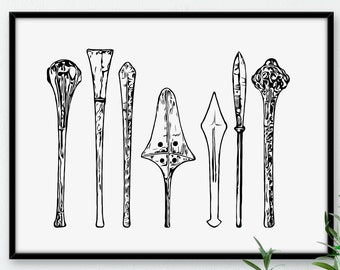 Tongan War Clubs Monochrome Print | traditional Weapons, tongan culture, polynesian art, tonga print, kingdom of tonga, tongan wall art