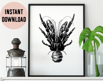 Digital Monochrome Coconut Crab Print - south pacific - pacific islander - tropical decor - crab illustration - pasifika artist - large crab