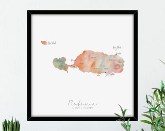 Rotuma Map Districts, Rotuma Print, Rotuma art, carte de voyage, cadeau pour elle, fichier numérique, toile, impression d'art