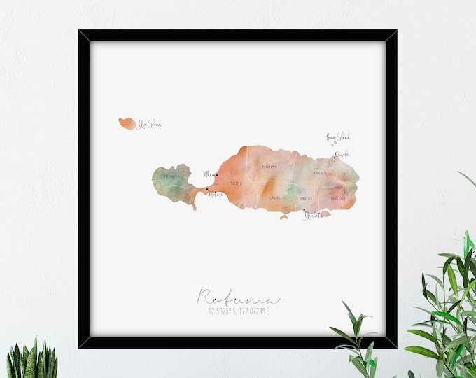 Rotuma Districts Labelled Watercolour Square Map
