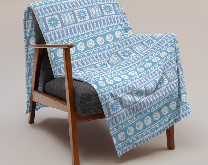 Fijian Sereima Masi (Tapa) Baby Blue Throw Blanket