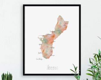 Guam Map Portrait / Labelled Watercolour