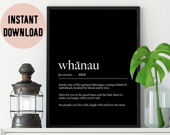 New Zealand Maori Whanau (Family) Black Definition Digital Print