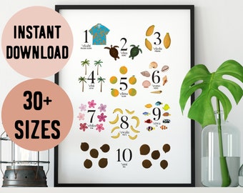 Hawaii Illustrated Numbers (1-10) Digital Print