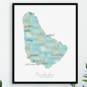 Barbados Karte Portrait / Karibik Aquarell Karte / Digitale oder gedruckte Wandkunst / Große Karte Poster / Geschenkidee / Giclée Druck / Dekoration